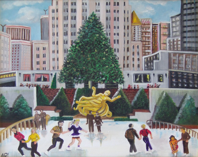 Painting  of Rockefeller Rink in New York City
