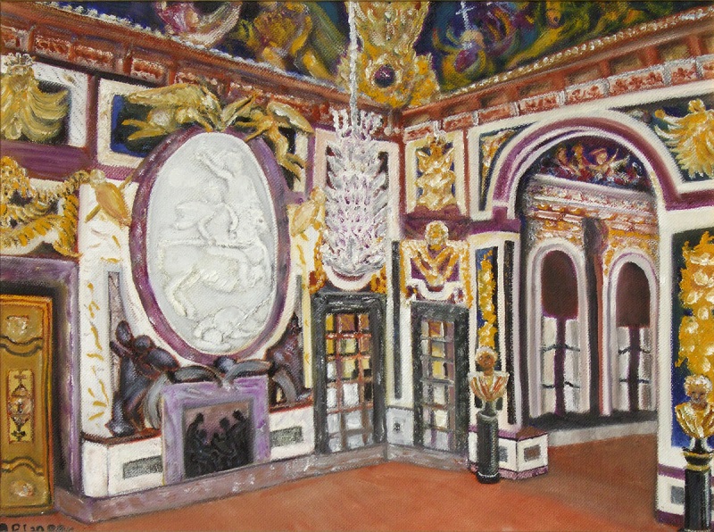 Interior painting of ornate room in Versailles palace