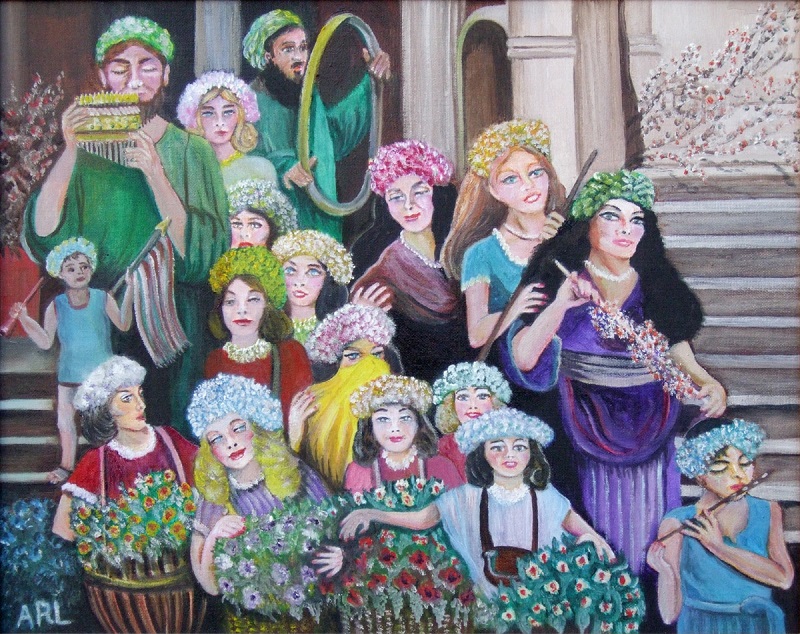 Figurative painting of spring celebration