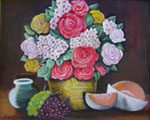 Painting entitled Roses and Fruit