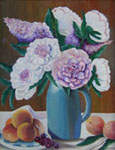 Painting entitled Blue Vase and Peaches