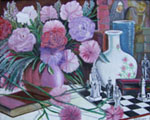 Painting entitled Chess and Flowers