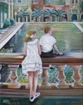 Painting entitled Tourists at the Lily Pond