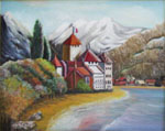 Painting entitled Village in the French Alps