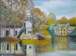 Painting entitled L'Eglise dans de Jardin
