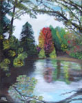 Painting entitled Early Autumn Over the Lily Pond