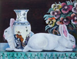Painting entitled Rabbits and Vases